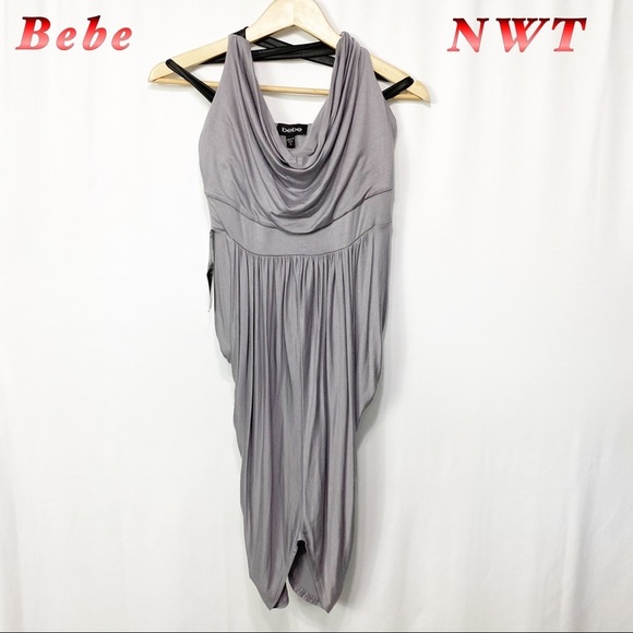 bebe Dresses & Skirts - NWT-Bebe Dark Gray Scoop Neck Strappy Soft Ruched Dress M